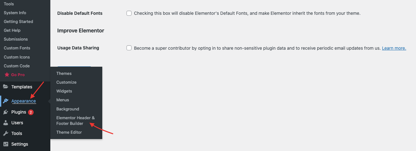 use Elementor to make a Custom Header 2